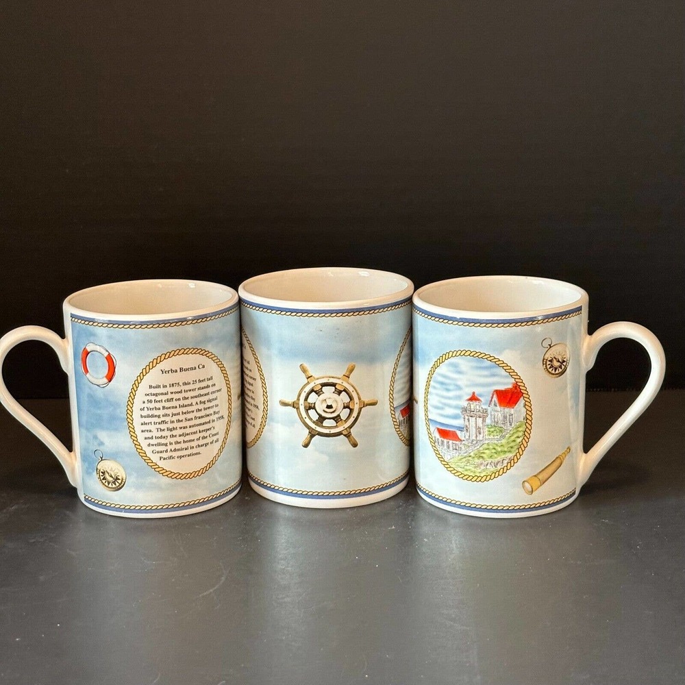 Royal Norfolk Yerba Buena California Light House Coffee Cup/Mug Lighthouse set 3